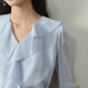S EIFINI Lyocell Fresh Ruffled Shirt 2026 Spring New Atmospheric Temperament Commuting Long-Sleeved Top Sea Ice Blue S