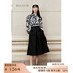 OBBLIGATO Autumn and Winter Luna Moth Print Mulberry Silk Bow Tie Collar Shirt Single Skirt Black XL