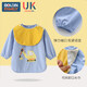 Baby smock for spring, autumn and winter, corduroy children's protective clothing, foreign-style apron, baby eating bib pocket, waterproof and waterproof, great value 2 pieces, blue lion + yellow dinosaur 90, recommended height 70-90cm