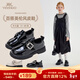YEEHOO girls student shoes autumn campus performance vintage Velcro button British style fashion versatile small leather shoes black 32 inner length 20.5cm suitable for feet 19.5-20.0cm