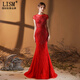 LISM Designer International Light Luxury Brand Evening Dress Women's 2026 New Fishtail Slim Bridal Engagement Dress Toast Wear Bean Paste 1937 One Size Customized (No Returns)