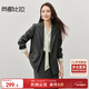 Shandubila 2025 Spring and Autumn Blazer Feminine Commuting One-Button Metal Label Fake Pocket Suit Dark Gray M