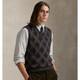 RALPH LAUREN Ralph Lauren international big-name men's vest diamond plaid wool blend sweater vest 2026 autumn and winter warm top gift Charcoal Combo charcoal gray combination S bust 89-94 cm