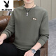Playboy (PLAYBOY) 2026 Spring Simple Jacquard Long Sleeve Men's Sweater Loose Casual Round Neck Versatile Sweater Army Green XL 130-140
