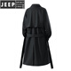 JEEP SPIRIT mid-length woolen coat men's windbreaker coat knee-length loose Korean version 2026 spring and autumn new top HTLB-2525-Black S