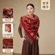 Shanghai Story Pure Wool Tassel Fashion Jacquard Red Scarf Women's Comfortable Wool Shawl Women's Day Gift Birthday Gift Box