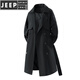 JEEP SPIRIT mid-length woolen coat men's windbreaker coat knee-length loose Korean version 2026 spring and autumn new top HTLB-2525-Black S