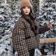 Playboy (PLAYBOY) Plaid Down Jacket Women's Short Stand Collar 2026 New Retro Small Loose Thick White Duck Down Bread Jacket Trendy Official Flagship Off-White S 90-130Jin Jin is equal to 0.5 kg