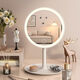 Cosmetic mirror with light, home LED mirror, student dormitory office, desktop desktop cosmetic mirror, portable, ultra-high screen, high-definition LED monochrome lamp bead model - round mirror