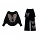 TCH knitted suit for women 26 years early spring model heavy industry wings hot diamond fashion versatile temperament gold style culottes two-piece set black S