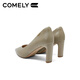COMELY high-heeled shoes for women 2026 new style non-tiring versatile shoes spring genuine leather thick heel work shoes Milk Tea Apricot 37