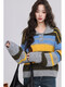 Youxiang frost dyed autumn sweater retro striped color matching polo collar thickened lazy sweater for women 2025 winter new style blue and yellow stripes S