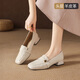 ZHR is the first-layer sheep leather loafers for women with thick heels, square toe work shoes, single shoes, EH317, beige 37