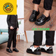 G.duck Little Yellow Duck Primary School Children's Leather Shoes Boys Black White Leather Shoes Performance Shoes for Students and Older Children Performance 302 Black <Added Velvet> One Size Small Size 32/Inner Length 19.8CM