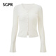 MAXRIENY SGPR white sweater 2026 spring new V-neck pullover waist lace thin sweater original white S