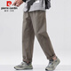 Pierre Cardin casual pants men's spring fashion brand loose American overalls men's pure cotton wide-leg long pants camel gray M