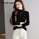 Touchmiss (touchmiss) half turtleneck knitted bottoming shirt for women, lazy style slim sweater with nice mid-collar top, khaki L