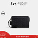 COACH Exclusive Direct Drop Outlet Men's Bag Classic Logo Presbyopia Zipper Long Clutch Wallet QB/Charcoal Black/Black