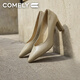 COMELY high-heeled shoes for women 2026 new style non-tiring versatile shoes spring genuine leather thick heel work shoes Milk Tea Apricot 37
