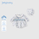 JELLYBABY 2026 Spring New Product Infant Onesie Newborn Triangle Romper Baby French Style Hat Two-piece Spring Suit White Background Blue Flower 66cm