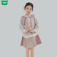 Wooden house girls autumn clothing 2026 new set children's national style long-sleeved autumn jeans three-piece set little girl pleated skirt 02 woven gold three-piece set vest + shirt + skirt 140 yards (height 130-140cm)