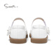Snuffy children's leather shoes girls princess shoes spring fashion woven breathable leather shoes comfortable casual shoes cream white 24