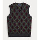 RALPH LAUREN Ralph Lauren international big-name men's vest diamond plaid wool blend sweater vest 2026 autumn and winter warm top gift Charcoal Combo charcoal gray combination S bust 89-94 cm