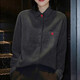 Suding original brand women's clothing 2026 early spring new style interior with artistic lapel love brushed thickened shirt Gray M
