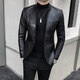 SEPTWOLVES small suit men's spring and autumn slim handsome leather jacket suit casual winter velvet stand collar leather jacket men's black 166 regular M 90-100Jin Jin equals 0.5 kg