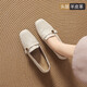 ZHR is the first-layer sheep leather loafers for women with thick heels, square toe work shoes, single shoes, EH317, beige 37