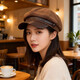 LZJV Maillard Brown Beret Women's Autumn and Winter 2026 New Retro Painter Hat Face-Showing Newsboy Octagonal Hat Brown (54-59cm)