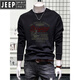 JEEP SPIRIT Jeep sweatshirt men's new autumn jacket men's long-sleeved round neck fashion printed velvet bottoming shirt versatile black Wei 5267 velvet 2XL recommended 145-160Jin Jin equals 0.5 kg