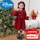 Disney New Year's Greetings Girls' Velvet Dresses Autumn and Winter New Children's Winter Clothes Baby Girls Winter Chinese Style Skirts New Year Pearl Plate Button Velvet Dress 01 Style Free Bag 90 cm