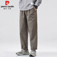 Pierre Cardin casual pants men's spring fashion brand loose American overalls men's pure cotton wide-leg long pants camel gray M