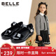 Belle Children's Shoes Children's Black Leather Shoes Girls Performance Shoes Spring and Autumn Soft Soled Student Shoes Casual Shoes Black 32