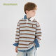Mucmukn Study Bear College Style Retro Fake Two-Piece Striped Polo Shirt for Boys and Girls 26 Spring New Style Blue Brown Strips 110 cm