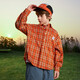 ASK JUNIOR children's shirt 2026 spring medium and large children's plaid contrast lapel long-sleeved shirt for boys and girls same style jacket orange 170