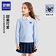 Luo Meng girls long-sleeved shirt for primary and secondary school students spring and summer blue striped embroidered top college style shirt blue regular single shirt 110