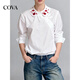 COVA international first-line brand 2026 design new Chinese style national style white long-sleeved shirt embroidery small heavy industry white shirt S