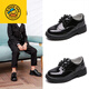 G.duck Little Yellow Duck Primary School Children's Leather Shoes Boys Black White Leather Shoes Performance Shoes for Students and Older Children Performance 302 Black <Added Velvet> One Size Small Size 32/Inner Length 19.8CM