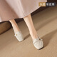 ZHR is the first-layer sheep leather loafers for women with thick heels, square toe work shoes, single shoes, EH317, beige 37