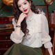 Playboy (PLAYBOY) new Chinese style fungus edge stand collar chiffon shirt for women spring sweet tassel button-down shirt ruffled bell sleeve top official flagship picture color top M 90-100