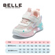 Belle Children's Shoes 2026 Spring New Girls' Sports Shoes Mesh Breathable Flash Shoes Casual Shoes White/Pink 26