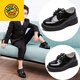 G.duck Little Yellow Duck Primary School Children's Leather Shoes Boys Black White Leather Shoes Performance Shoes for Students and Older Children Performance 302 Black <Added Velvet> One Size Small Size 32/Inner Length 19.8CM