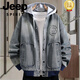 JEEP SPIRIT Gradient Denim Jacket Men's Spring and Autumn 2026 New Trendy Brand Casual Jacket Teenagers Loose Work Clothing Tops Plus Size Men's Clothing - Blue M
