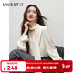 L.WEST French Ribbon Shirt Women's 2026 Spring New Elegant Lace Splicing V-neck Top Beige M 160/84A/M