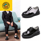 G.duck Little Yellow Duck Primary School Children's Leather Shoes Boys Black White Leather Shoes Performance Shoes for Students and Older Children Performance 302 Black <Added Velvet> One Size Small Size 32/Inner Length 19.8CM