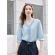Betu women's 2026 spring and summer new shirt three-quarter lantern sleeve shirt trendy temperament top for women 2602T37 blue L