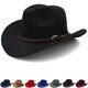 Shijanu large head circumference adjustable spring, autumn and winter woolen riding western cowboy hat for men and women, parent-child style, black (without windproof rope) large head circumference (60-61CM)