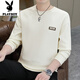 Playboy (PLAYBOY) 2026 Spring Simple Jacquard Long Sleeve Men's Sweater Loose Casual Round Neck Versatile Sweater Army Green XL 130-140